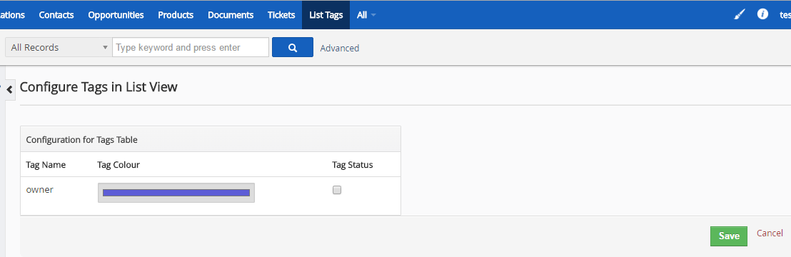 Tags in List View configuration